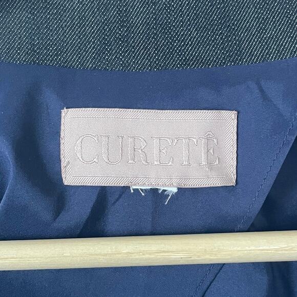 Curete Chambray Womens Blazer Indigo Blue Classic Tailored Tencel Asymmetric - Picture 7 of 7